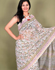 Ivory Jaal Hand Block Chanderi Silk Saree: House Of Elegance