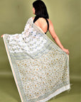 White Buta Hand Block Chanderi Silk Saree: House Of Elegance