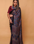 Blue Modal Silk Ajrakh Saree