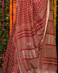 Red Floret Chanderi Silk Bagh Print Saree: House Of Elegance