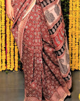 Maroon Chanderi Silk Bagh Print Saree by House Of Elegance