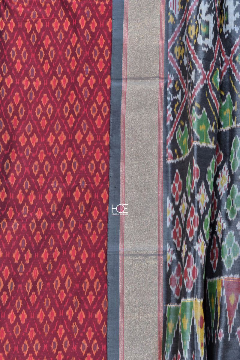 Maroon Silky Grey / Silk & SiCo | Ikat weaves | 2 Pcs Suit - Handcrafted Home decor and Lifestyle Products