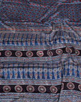 Blue modal silk ajrakh sarees from bhuj