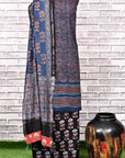 Indigo Black Unstitched Cotton Chanderi Ajrakh Print Suit