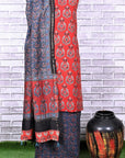 Red Indigo Unstitched Cotton Chanderi Ajrakh Print Suit