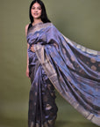 Grey Handloom Banarasi Chiniya Silk Saree: House Of Elegance