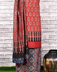 Red Indigo String Unstitched Cotton Chanderi Ajrakh Print Suit