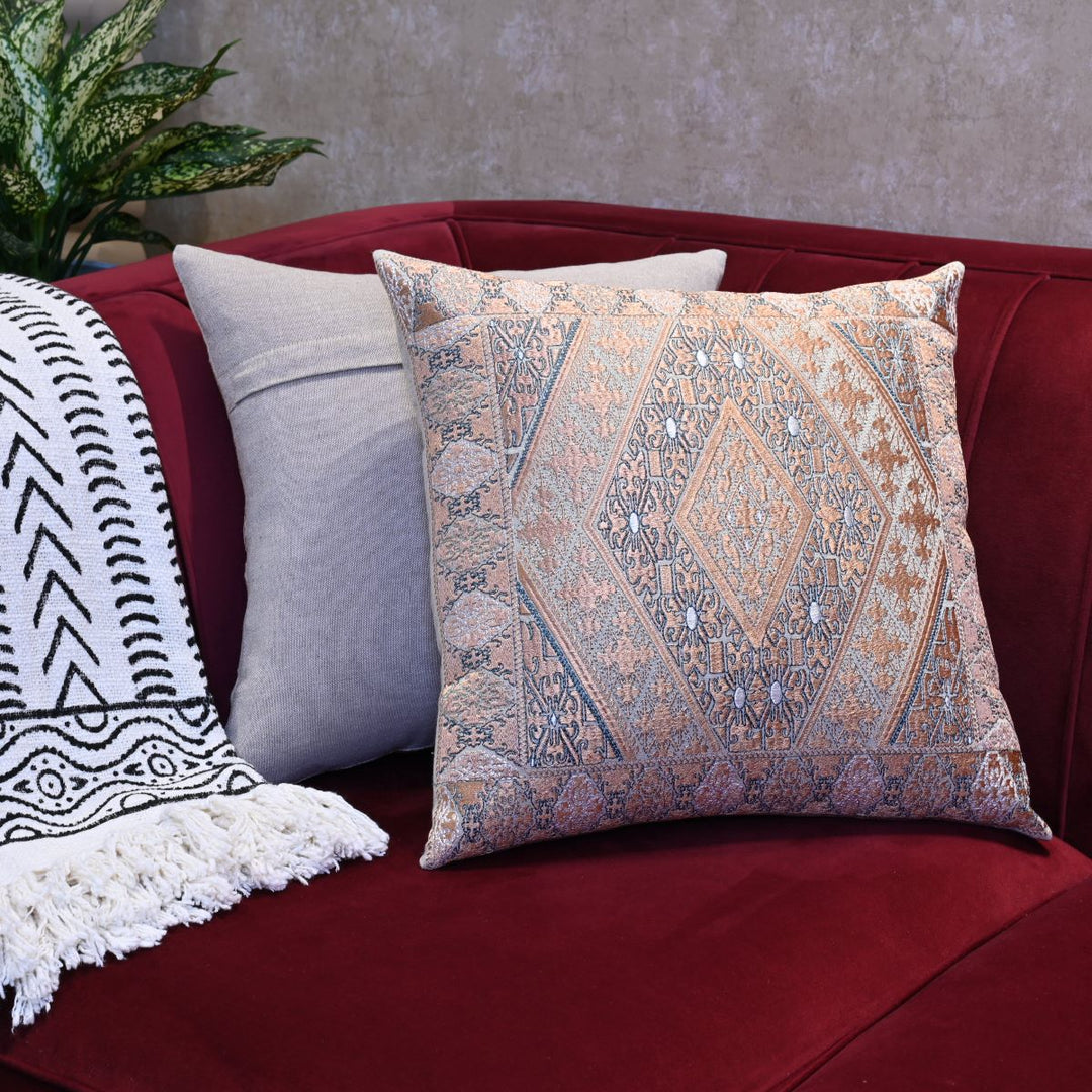 Peach Aztec Cotton Embroidered Cushion Cover