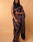 Black Ajrakh Silk Saree