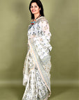 White Buta Hand Block Chanderi Silk Saree: House Of Elegance