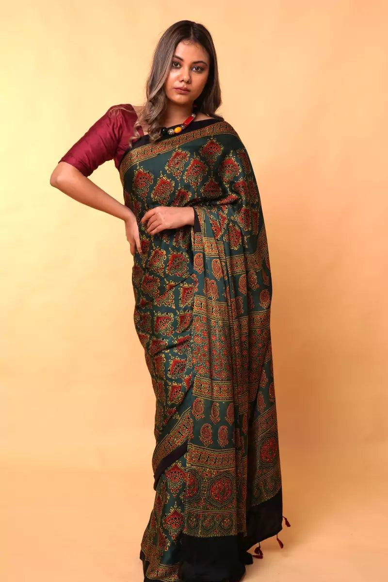 Buy Solid By Jaal Ajrakh Modal Silk Saree Online - House Of Elegance –  House Of Elegance - Style That Inspires