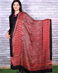 Red String Paisley Modal Silk Ajrakh Dupatta