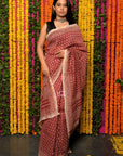 Red Floret Chanderi Silk Bagh Print Saree: House Of Elegance