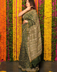Green Bagru Dabu Print Chanderi Silk Saree: House Of Elegance