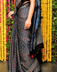 Blue ajrakh modal silk saree