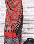 Red Indigo String Unstitched Cotton Chanderi Ajrakh Print Suit
