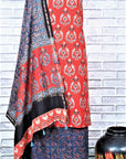 Red Indigo Unstitched Cotton Chanderi Ajrakh Print Suit
