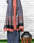 Red Indigo Kamal Unstitched Cotton Chanderi Ajrakh Print Suit