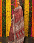 Starry Red Bagh Print Chanderi Silk Saree