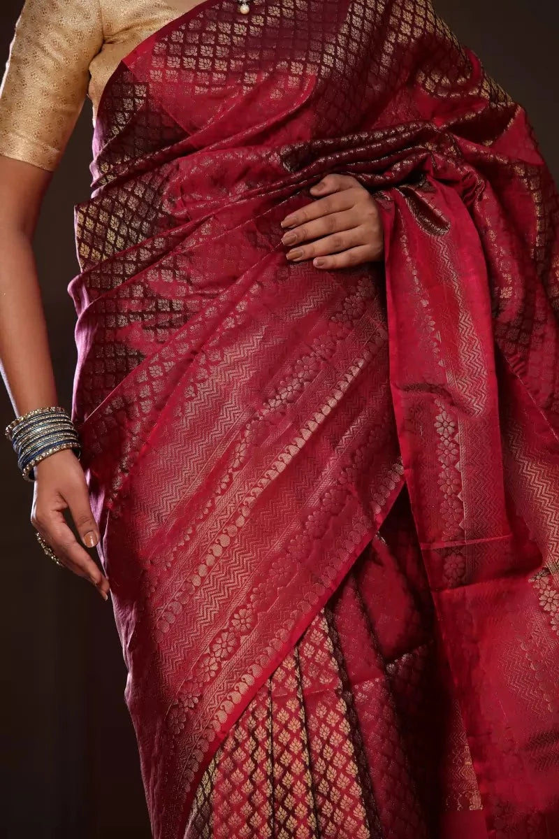 Maroon Handloom Kanjivaram Saree