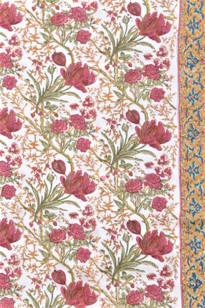 Floral Firozi White / Modal Silk | Sanganeri | 3 Pcs Suit - Handcrafted Home decor and Lifestyle Products