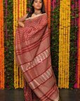 Red Floret Chanderi Silk Bagh Print Saree: House Of Elegance
