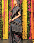 Indigo ajrakh printed modal silk sarees