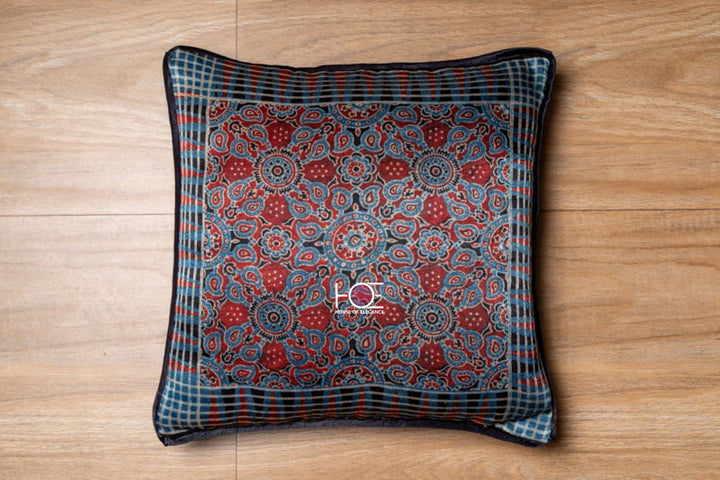 Red Indigo Spire / Mushroo Silk | Ajrakh | 16X16 - Handcrafted Home decor and Lifestyle Products