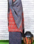 Red Indigo Unstitched Cotton Chanderi Ajrakh Print Suit