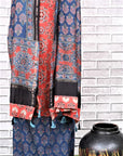 Red Indigo Kamal Unstitched Cotton Chanderi Ajrakh Print Suit
