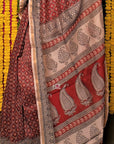 Starry Red Bagh Print Chanderi Silk Saree