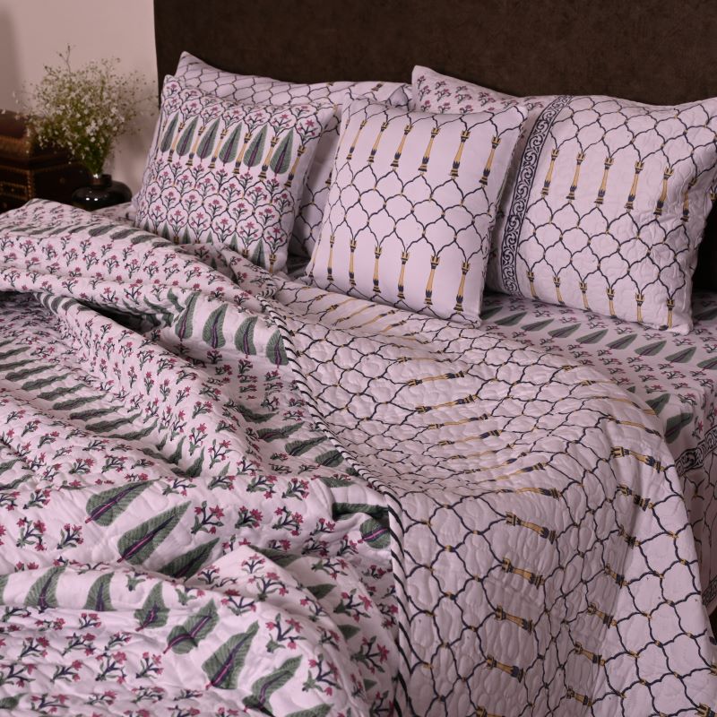 Cotton Quilted Bedspreads, Hand-Block