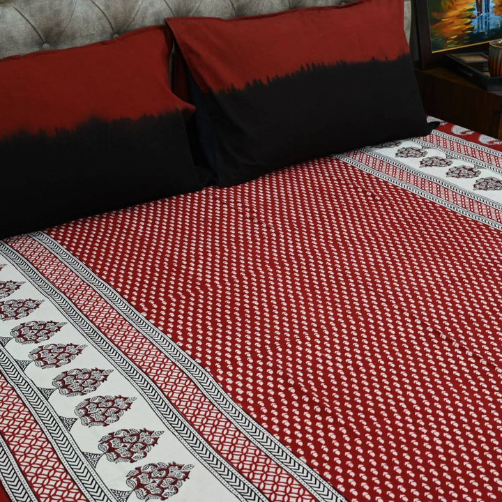 Red and White Bagh Print Bedsheet