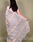Ivory Jaal Hand Block Chanderi Silk Saree: House Of Elegance