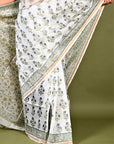 White Buta Hand Block Chanderi Silk Saree: House Of Elegance