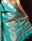 Blue Handloom Pure Gold Zari Kanjivaram Saree