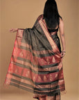 Black Magenta Tissue Silk Maheshwari Saree: House Of Elegance
