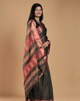 Black Magenta Tissue Silk Maheshwari Saree: House Of Elegance