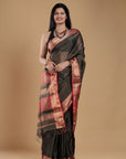 Black Magenta Tissue Silk Maheshwari Saree: House Of Elegance