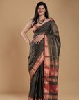 Black Magenta Tissue Silk Maheshwari Saree: House Of Elegance
