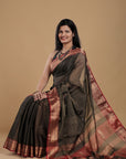 Black Magenta Tissue Silk Maheshwari Saree: House Of Elegance