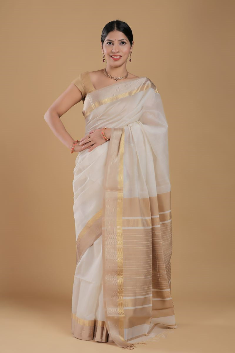 Off white cotton silk saree best sale