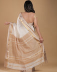 Golden White Maheshwari SiCo Saree Maheshwar Madhya Pradesh Cotton Silk Golden Zari Border Saree Maheshwari Silk Saree Maheshwari Saree