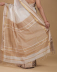 Golden White Maheshwari SiCo Saree Maheshwar Madhya Pradesh Cotton Silk Golden Zari Border Saree Maheshwari Silk Saree Maheshwari Saree