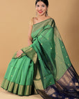 Green Blue Maheshwari Cotton Silk Saree: House Of Elegance