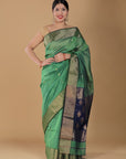 Green Blue Maheshwari Cotton Silk Saree: House Of Elegance