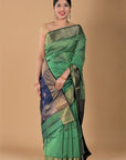 Green Blue Maheshwari Cotton Silk Saree: House Of Elegance