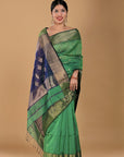 Green Blue Maheshwari Cotton Silk Saree: House Of Elegance