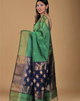 Green Blue Maheshwari Cotton Silk Saree: House Of Elegance