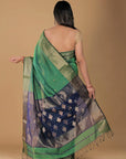 Green Blue Maheshwari Cotton Silk Saree: House Of Elegance